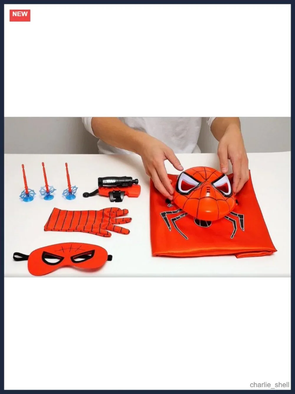 Kids Superhero Costume Set Cape LED Mask Web Shooter Felt Eye Mask